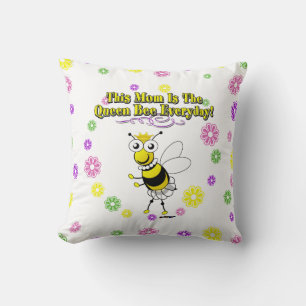 This Mom Is The Queen Bee Everyday Bee & Flowers Throw Pillow