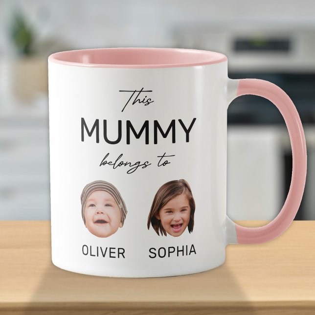 This Mom Mummy Belongs To, Kids Face 2 Photos Mug (Creator Uploaded)