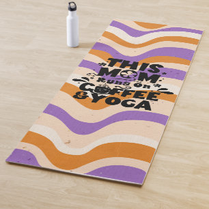 This Mom Runs On Coffee & Yoga Retro Wavy Pattern Mat