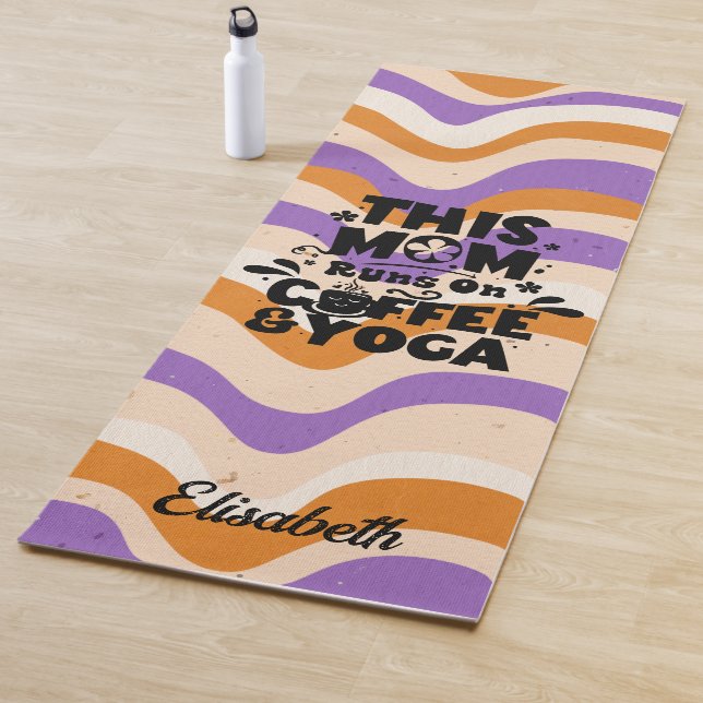 This Mom Runs On Coffee & Yoga Retro Wavy Pattern Yoga Mat (In Situ)