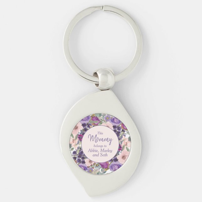 This Mommy Belongs To Pink Purple Floral Keychain (Front)