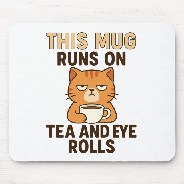 This Mug Runs on Tea and Eye Rolls – Funny British Mouse Pad (Front)
