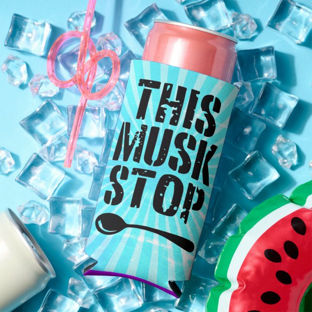 This Musk Stop Stencil | Liberal Spoon Meme Seltzer Can Cooler (In Situ Summer)