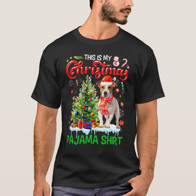 This My Christmas Pajama   Jack Russell Scarf Sant T-Shirt (Front)