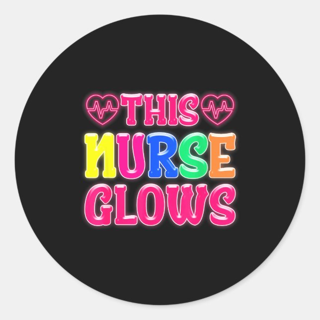 This Nurse Glows Nursing Glow Retro  Classic Round Sticker (Front)