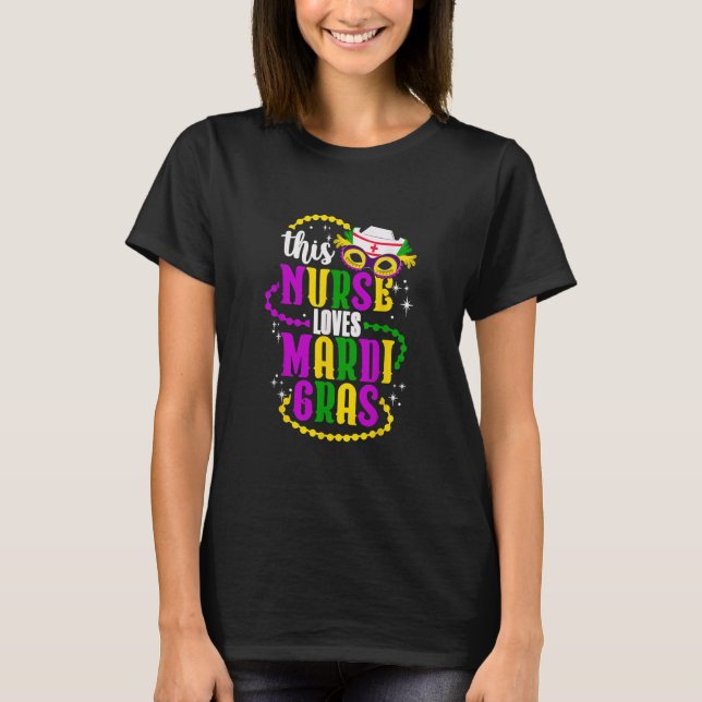This Nurse Loves Mardi Gras Party T-Shirt (Front)