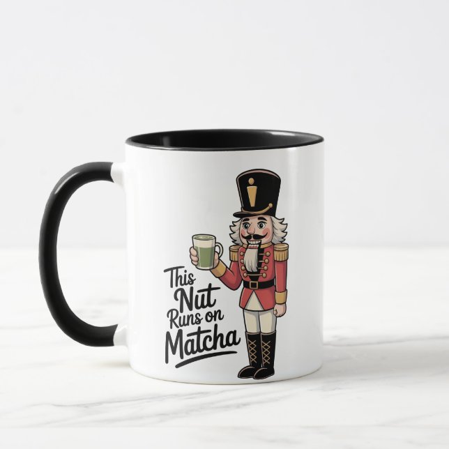 This Nut Is Running on Matcha Christmas Nutcracker Mug (Left)