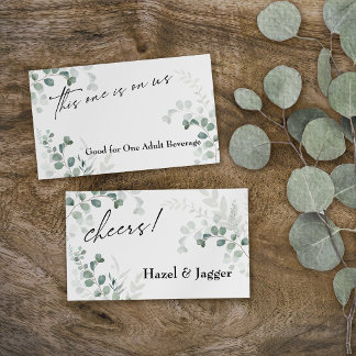 This One is On Us Elegant Greenery Drink Ticket Enclosure Card