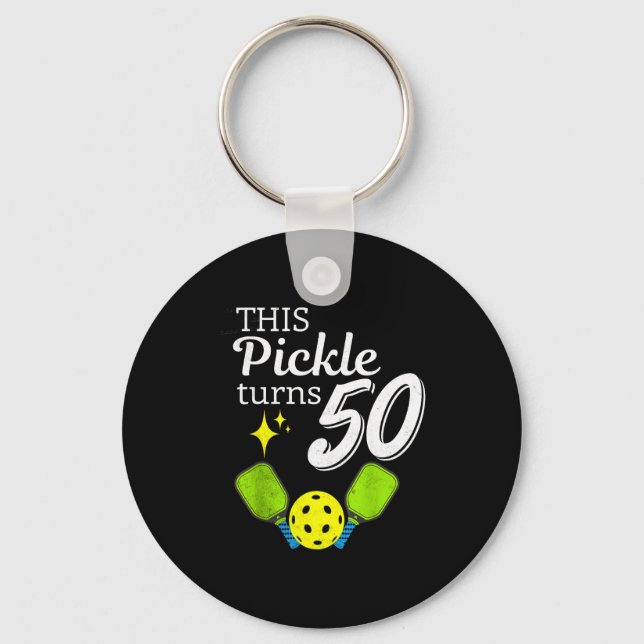 This pickle turns 50 pickleball 50th birthday  keychain (Front)