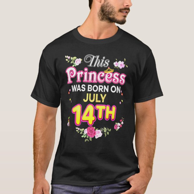 This Princess Was Born On July 14 14th Happy Birth T-Shirt (Front)