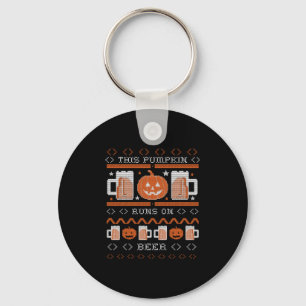 This Pumpkin Runs On Beer Funny Ugly Halloween Keychain
