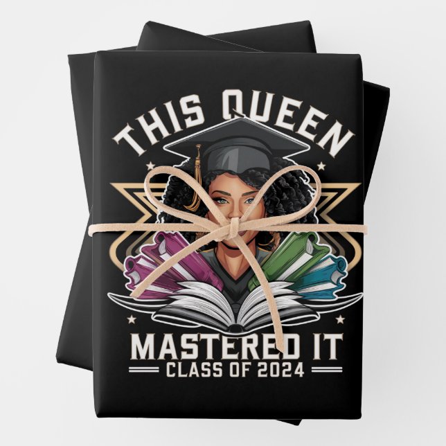 This Queen Mastered it Class of 2024 Graduation Wrapping Paper Sheet (In situ)