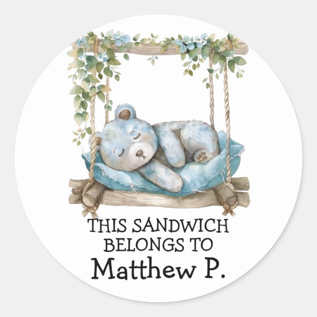 This Sandwich Belongs To - Blue Teddy Bear Classic Round Sticker (Front)
