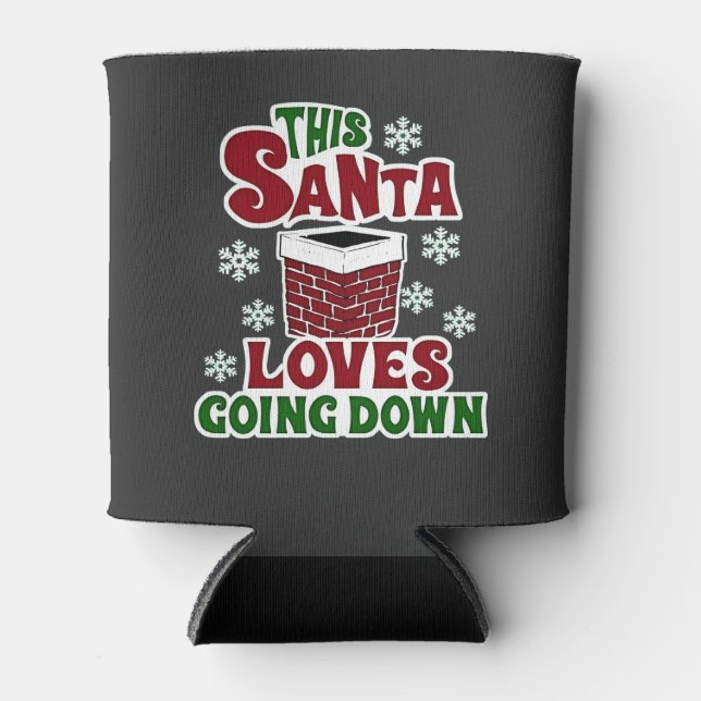 This Santa Loves Going Down Christmas Naughty Xmas Can Cooler (Front)
