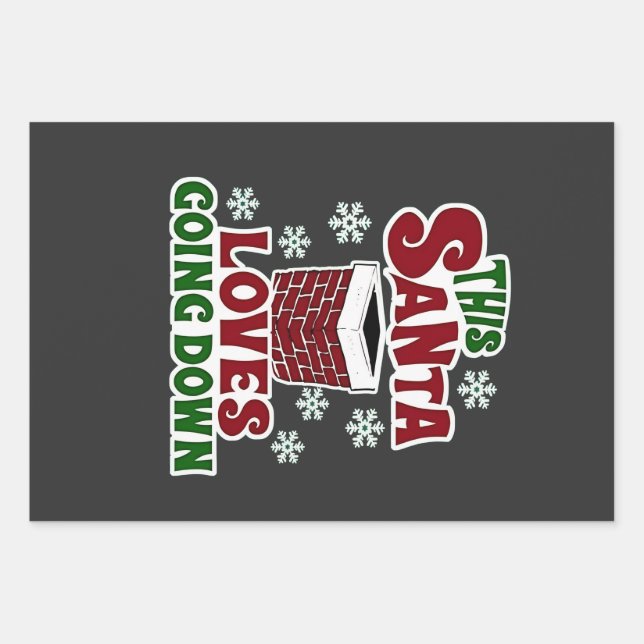 This Santa Loves Going Down Christmas Naughty Xmas Wrapping Paper Sheet (Front)