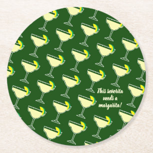 This señorita needs a margarita round paper coaster