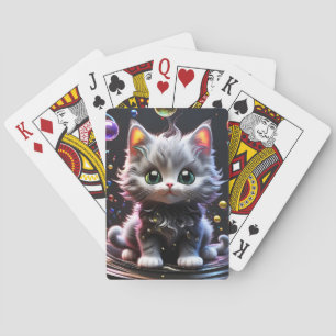 This silver and black kitten is so realistic and c playing cards