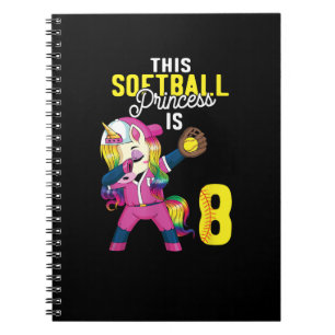 This Softball Princess is 8th Birthday Unicorn Dab Notebook