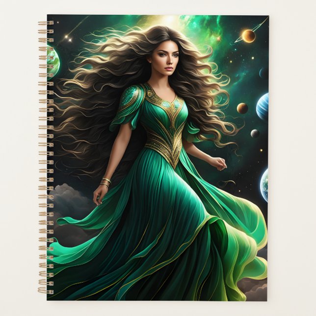 This striking woman has dark, wavy hair that casca planner (Front)