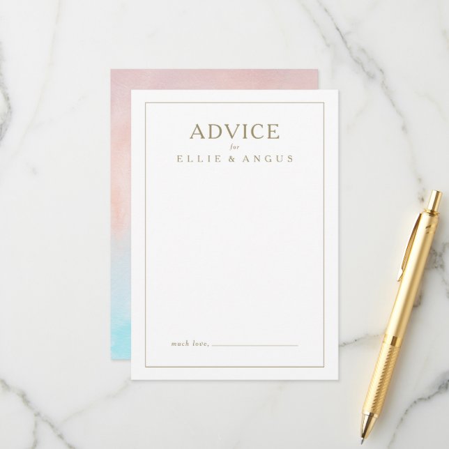 This Summer Sunset Watercolor Wedding Advice Card (Front/Back In Situ)