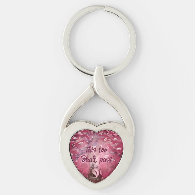 This Too Shall Pass Abstract Tree Pink White Brown Keychain (Front)