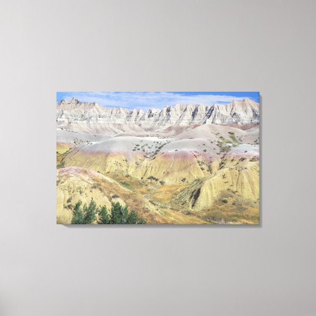 This valley in Badlands National Park features yel Canvas Print (Front)