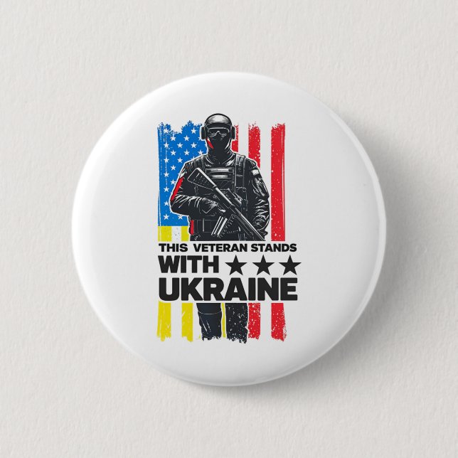 This Veteran Stands With Ukraine Support Ukraine V 2 Inch Round Button (Front)