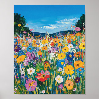 This vibrant painting depicts a field of wildflowe poster