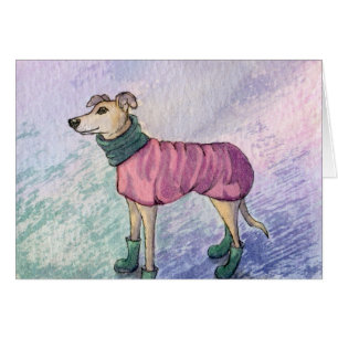 This whippet dog wants to know where her hat is...