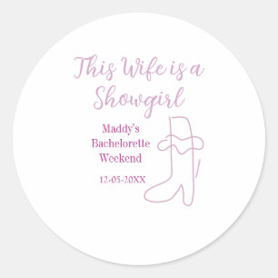 this wife is a showgirl bachelorette party purple classic round sticker