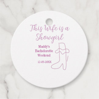this wife is a showgirl bachelorette party purple  favour tags