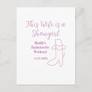 this wife is a showgirl bachelorette party purple  postcard