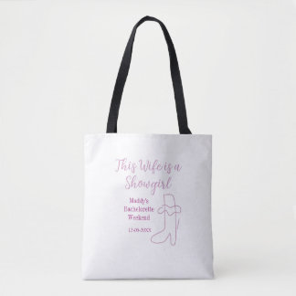 this wife is a showgirl bachelorette party purple  tote bag