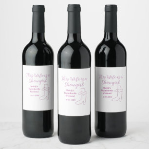 this wife is a showgirl bachelorette party purple  wine label