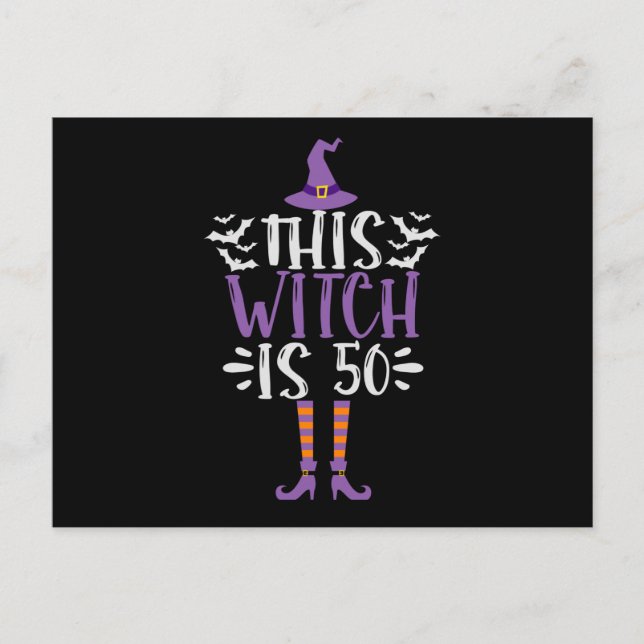 This Witch is 50th Funny Spooky Halloween Birthday Postcard (Front)