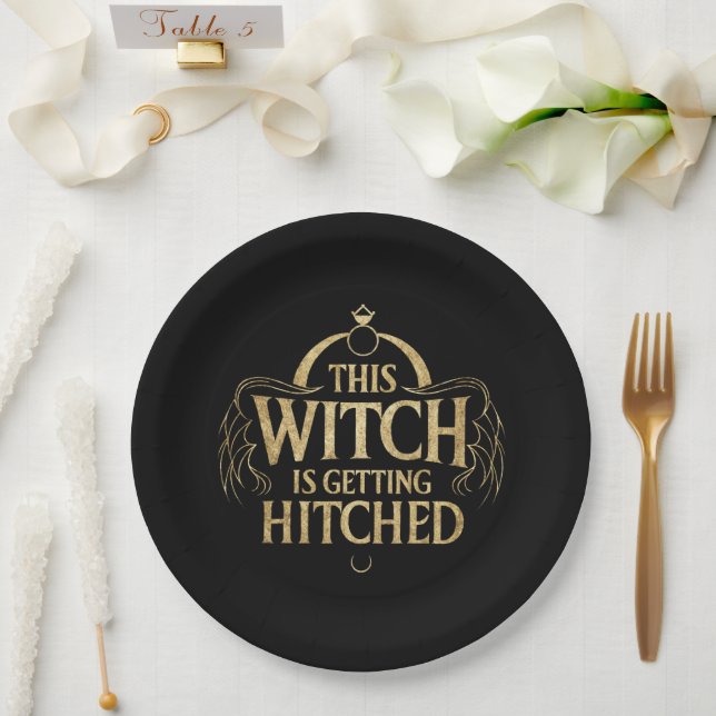 This Witch is Getting Hitched Hallo Wedding Bride Paper Plate (Wedding)