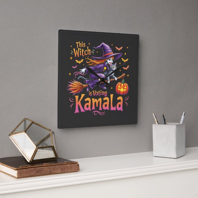 This Witch is Voting Kamala Cat Lady Harris   Square Wall Clock (Office)
