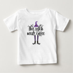 This witch Needs Coffee Funny Spooky Coffee Lovers Baby T-Shirt