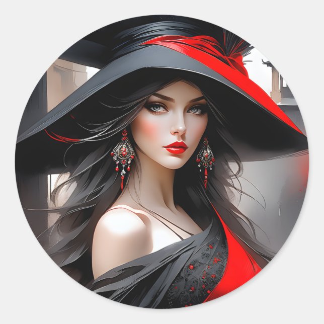 This woman has a fantastic face. She is caucasian  Classic Round Sticker (Front)