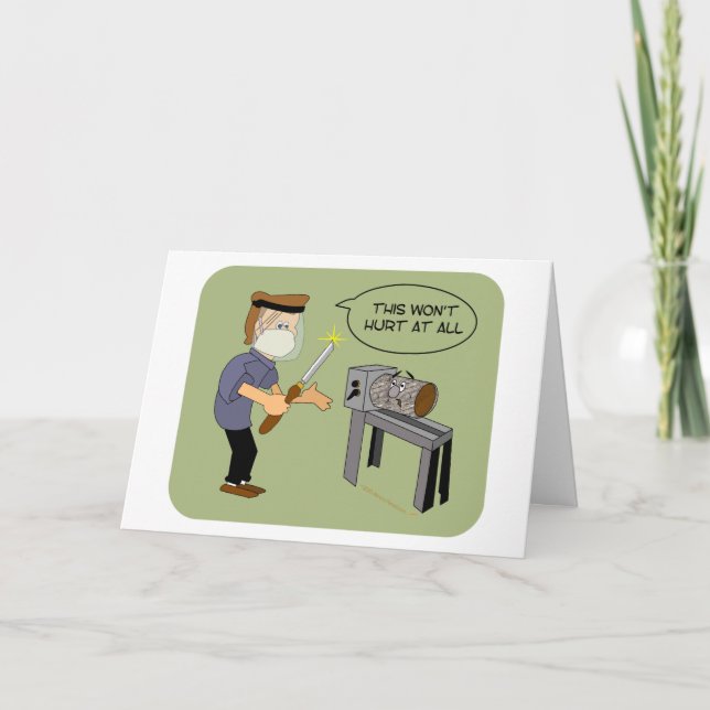 This Won't Hurt Funny Woodturning Cartoon Card (Front)