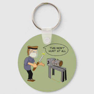 This Won't Hurt Funny Woodturning Cartoon Keychain