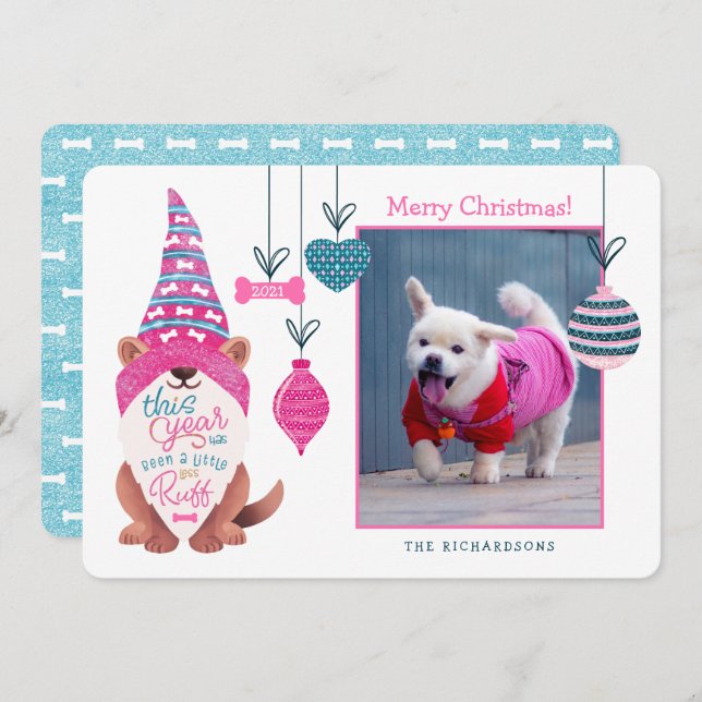 This Year Has Been Less Ruff Fun Gnome Dog Photo Holiday Card (Front/Back)