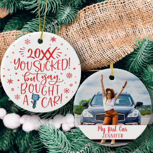 This year sucked but bought a car photo 2 sided ceramic ornament