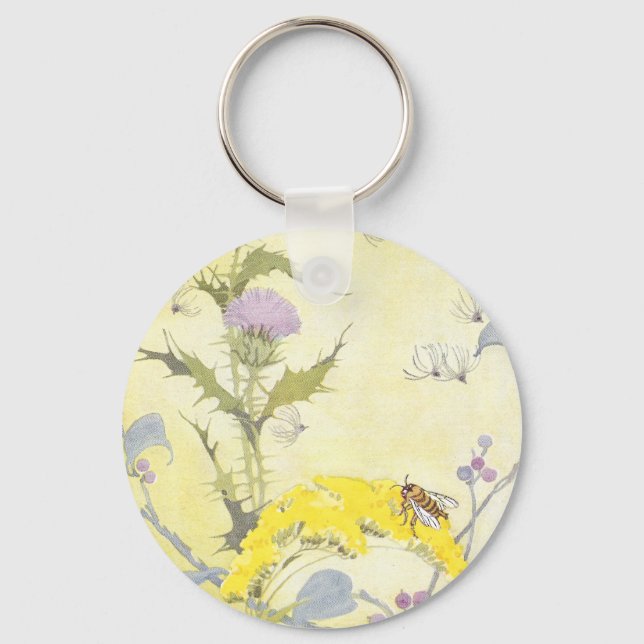 Thistle and Bee on Goldenrod Keychain (Front)