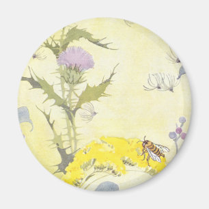 Thistle and Bee on Goldenrod Magnet
