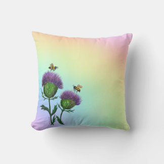 Thistle and Bees Throw Pillow