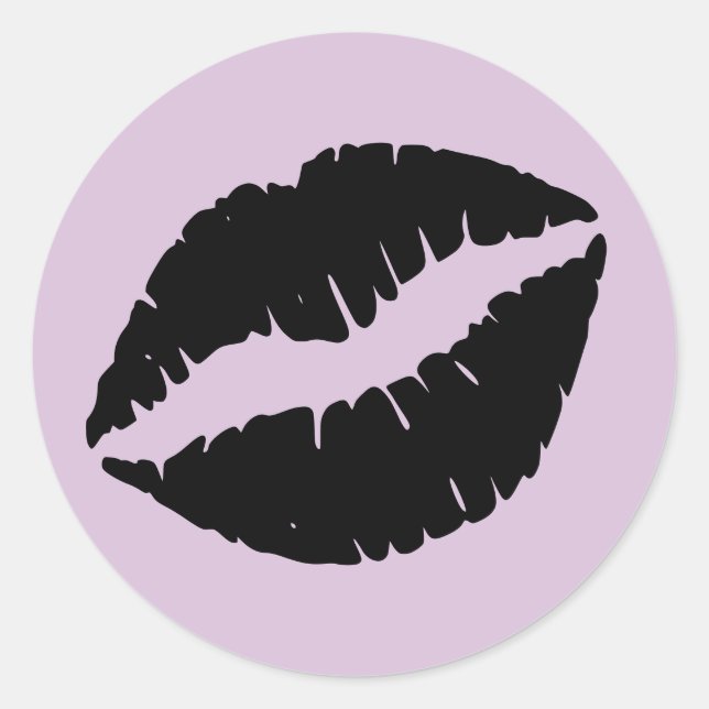 Thistle and Black Lipstick Print Classic Round Sticker (Front)