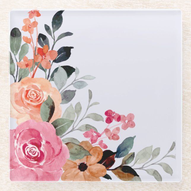 Thistle and Watercolour Floral Bouquet Coaster (Front)