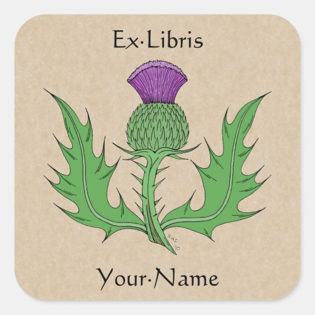 Thistle Bookplate Square Sticker (Front)