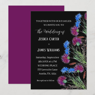 Thistle Cornflowers Watercolor Rustic Wedding Invitation